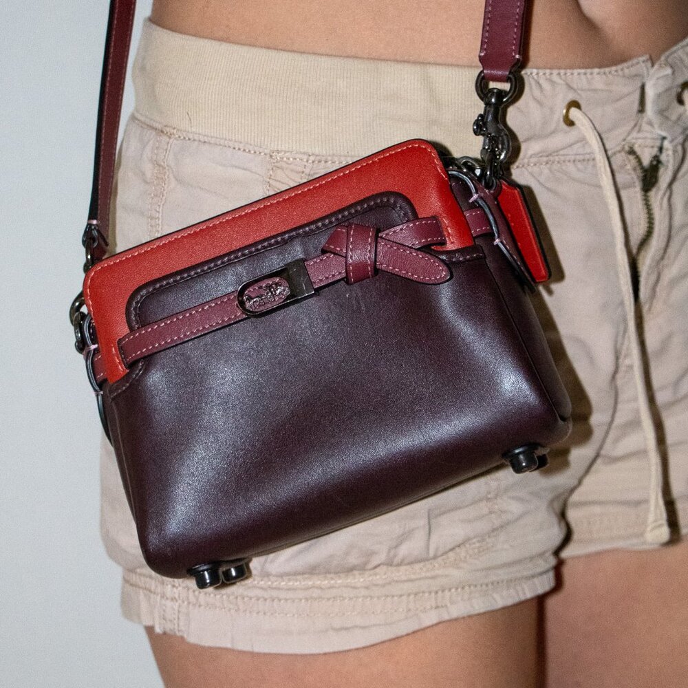 authentic coach tate 18 crossbody in colorblock oxblood multi/pewter